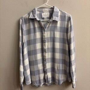 The Shirt by Rochelle Behrens Blue Lilac Plaid Boyfriend Top Size Large